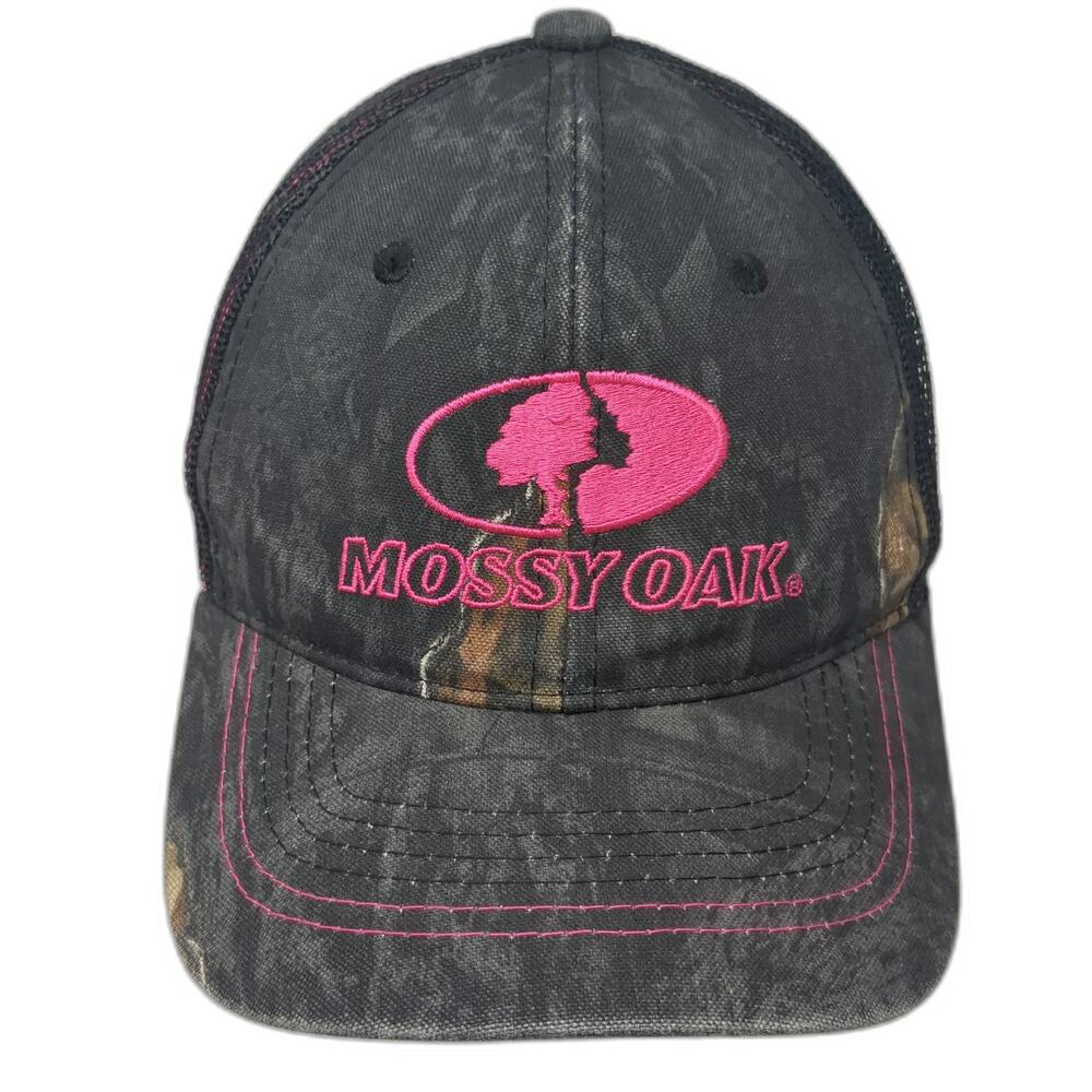 Mossy Oak Baseball Cap Black Pink Camo One Size Mesh Back Strapback Hat